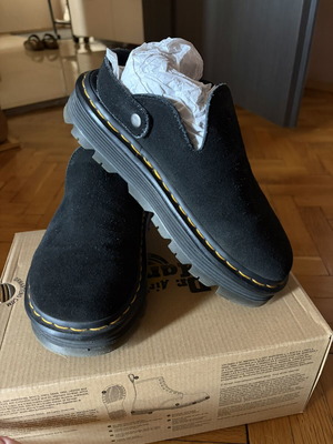 Dr. Martens mules used, black natural velour and leather, EU 39