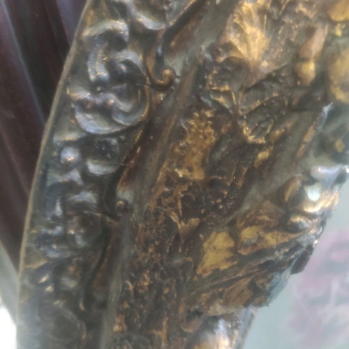 Oval embroidered painting used with rare heavy carved frame