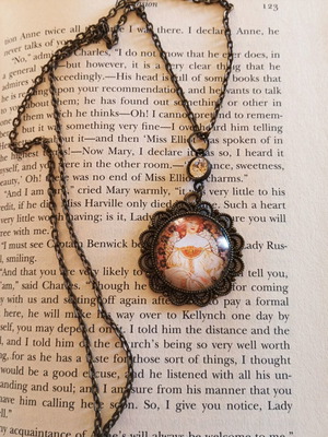 Alphonse Mucha pendant necklace handmade, colorful art gift