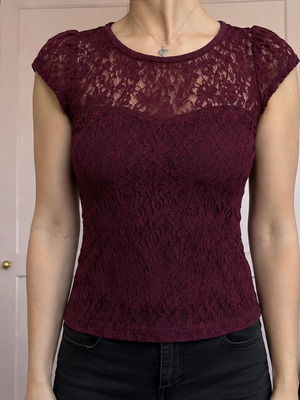Toi&moi Whimsical Romantic Eggplant Purple Lace Overlay Top M