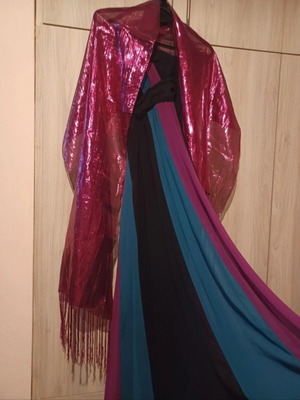 Evening gown long dress new, size XL, multicolor with black