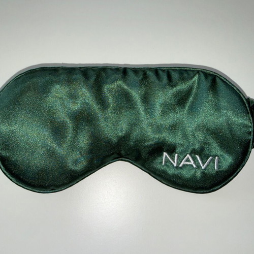 Sleep mask green new satin with white embroidery