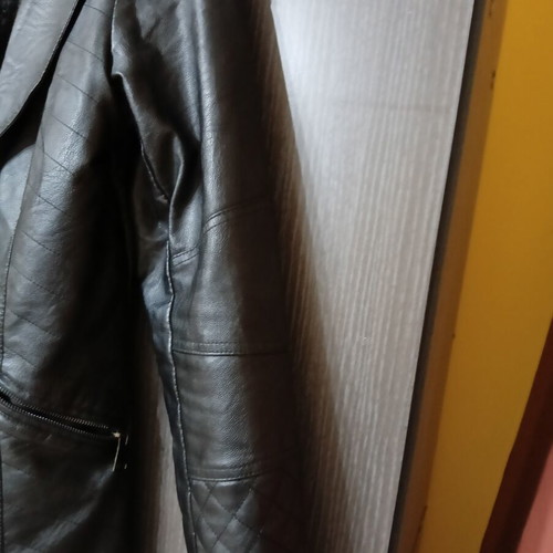 Regular women's leather coat XL, black, winter with faux fur lining
