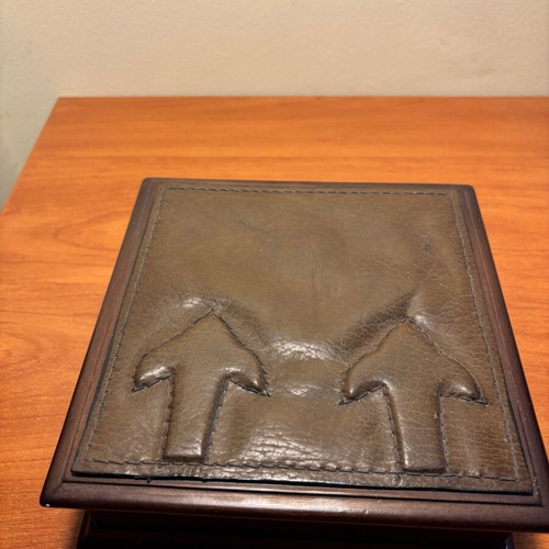 Case for playing cards and chips, wooden and leather made in ITALY