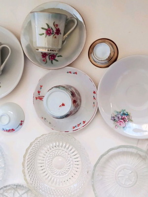 Vintage cups and dessert plates used, set