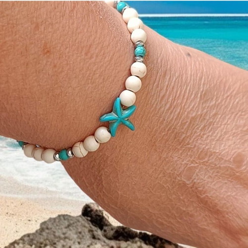 Handmade bracelet with turquoise, hematite, and chalcedony gemstones new