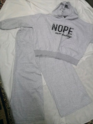 Magnolia women's tracksuit set like new, grey melange, cropped hoodie and wide pants