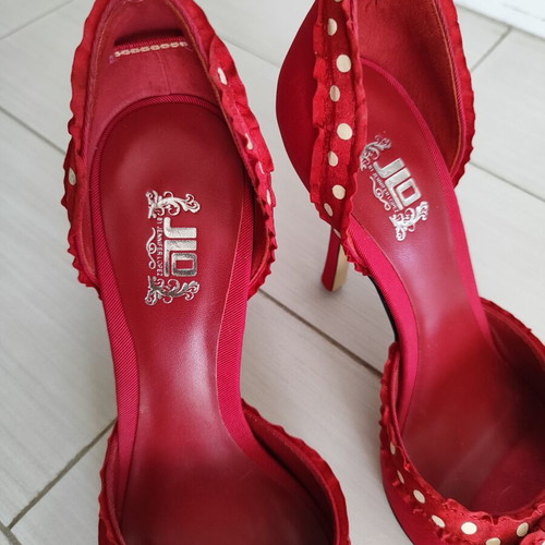 JLo Jennifer Lopez Heels like new, size 38, red and white polka dot