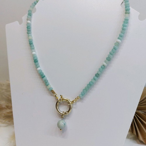 Necklace with amazonite semi-precious stones and gold-plated 925 silver new