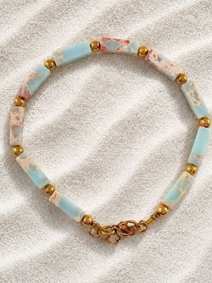 Handmade bracelet with steel chain and jasper stones new, multicolor, gold-tone