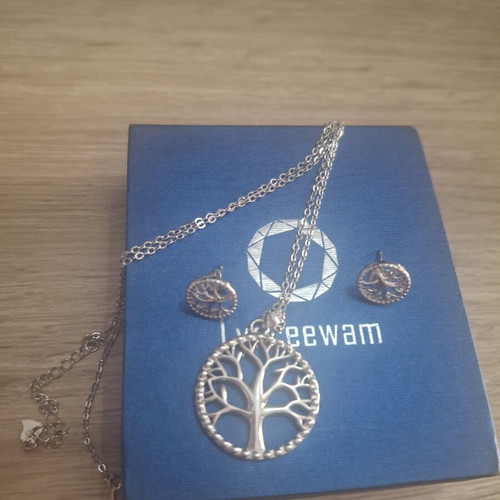 Silver s925 family tree necklace and earrings set