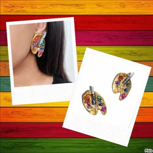 Palette handmade earrings new, polymer clay resin crystals