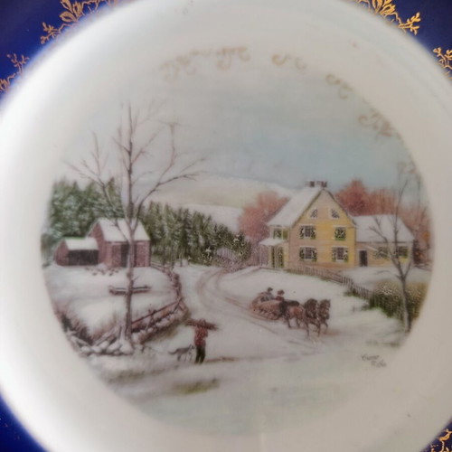 Limoges France collectible plate used with winter landscape and 22K gold