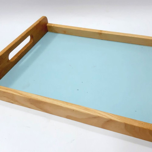 Vintage wooden tray with light blue base like new