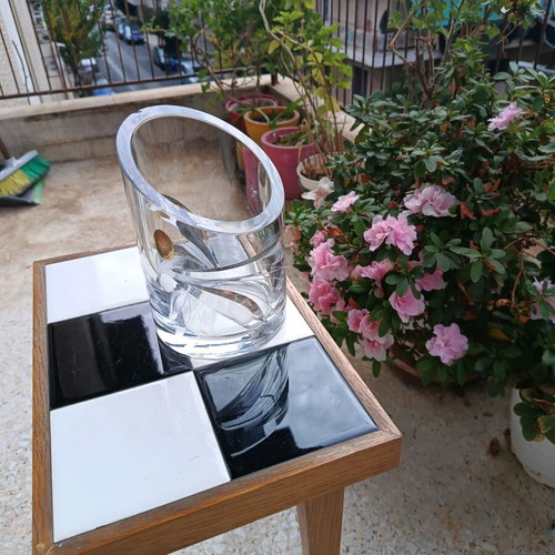 Crystal vase used with engraved leaves, made in Germany