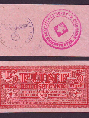 5 Pfennig German Wehrmacht Occupation Banknote used, Greece Thessaloniki