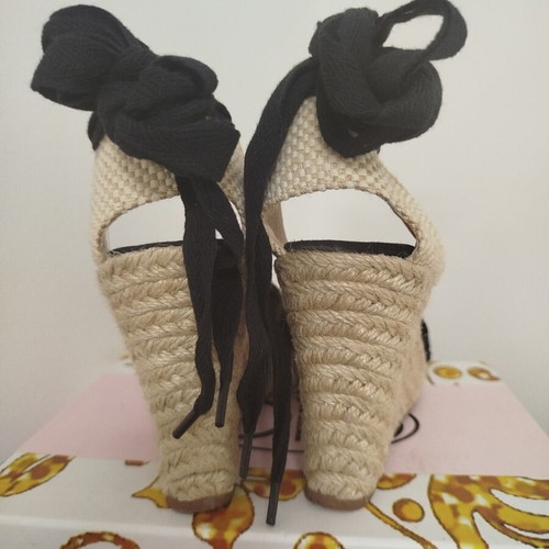 Platform sandals black knitted with laces size 36 like new