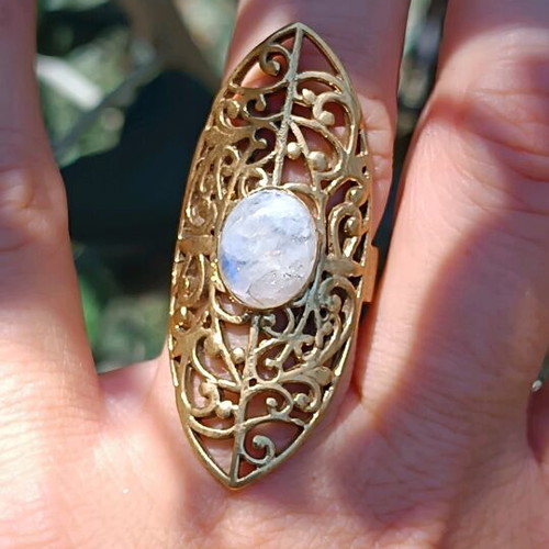 Brass ring with moonstone, size 7 US, new