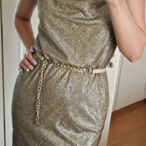 MANGO Metallic Gold Lurex Slip Dress, size L, with soft lining