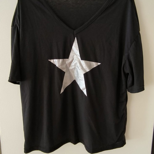 Mako T-shirt with star print new, one size, black and silver