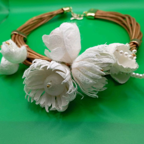 Handmade necklace with silk worm cocoons and pearls made to order