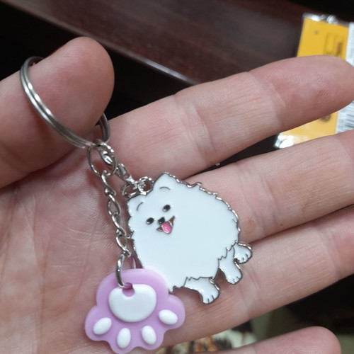Keychain white dog paw
