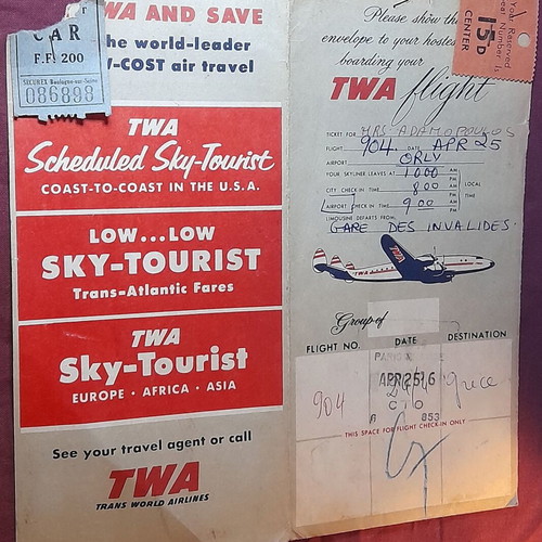 Σετ αεροπορικών εισιτηρίων TWA 1956 σαν καινούργιο με δήλωση εθνικού νομίσματος