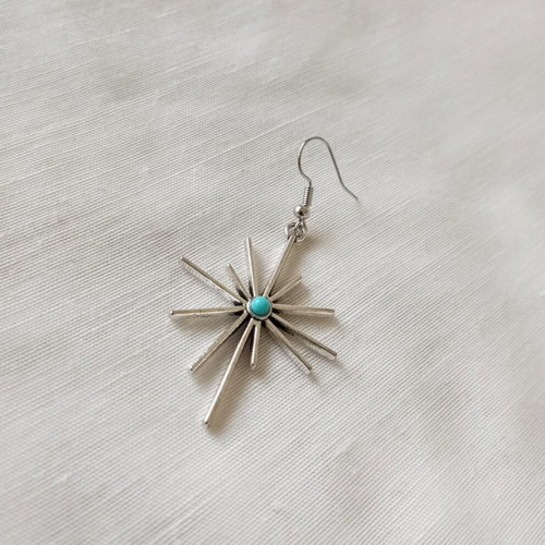 Boho hanging sun and star earrings new, silver with turquoise stone
