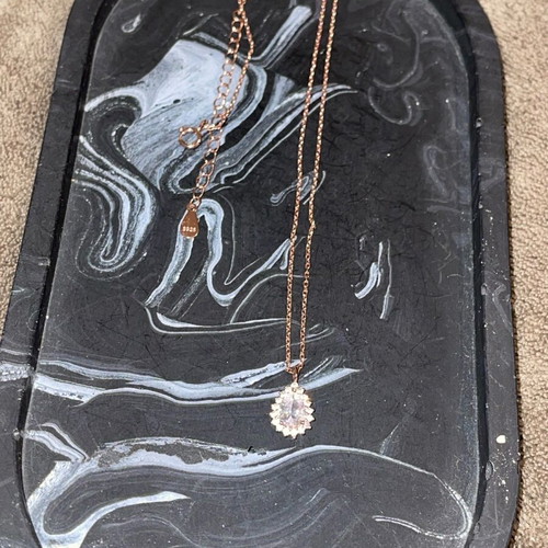 925 Silver Necklace with Rose Gold Chain and Diamond-Like Pendant New