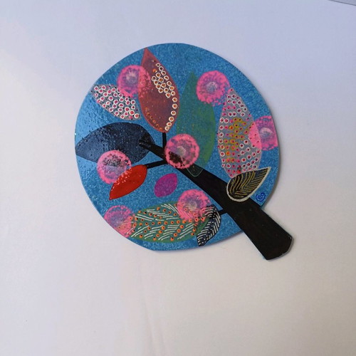 Coaster with painting on sheet metal, acrylic and varnish, new