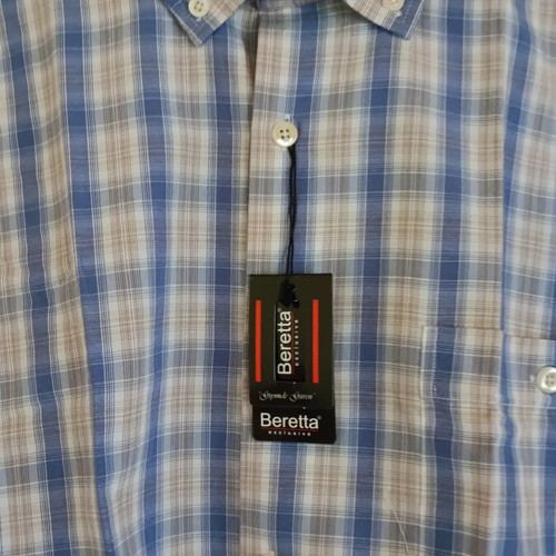 Beretta checked shirt, long sleeve, button-down collar, blue/white/grey