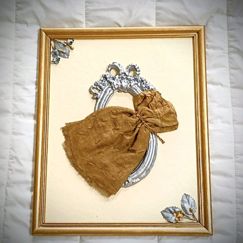 Handmade frame with fabric dress, gold frame and silver oval frame