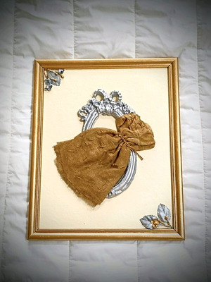 Handmade frame with fabric dress, gold frame and silver oval frame