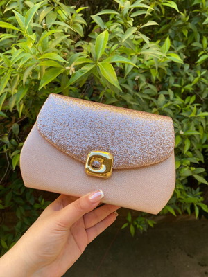 Evening bag new pink with gold details
