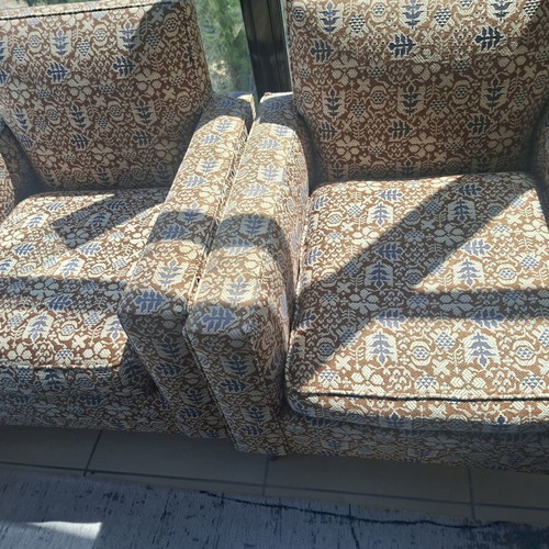 Vintage sofa and 2 armchairs used with unique fabric and design