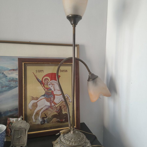 Vintage brass table lamp with two bulbs