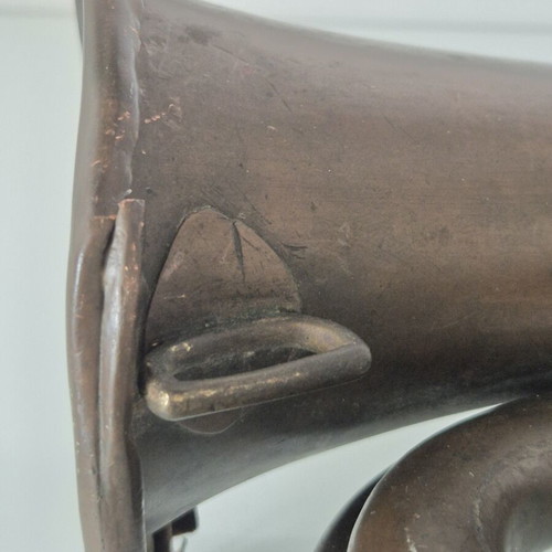 C. Mahillon brass bugle and WW1 infantry signalman portrait