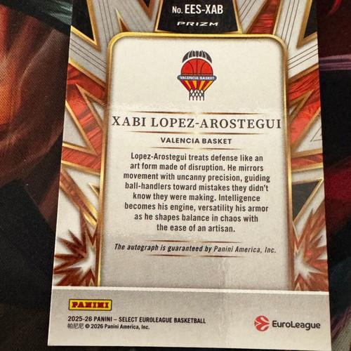 2025-26 Panini Select EuroLeague Xabi Lopez Arostegui autograph card