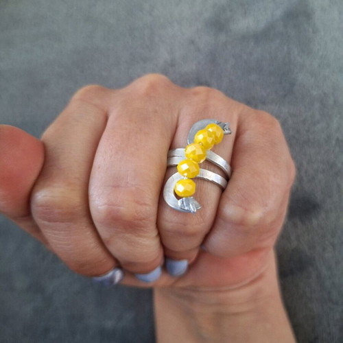 Handmade ring new with crystals and adjustable aluminum base yellow