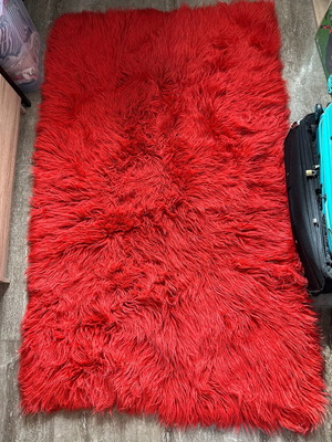 Large Flokati vintage rug like new, red full wool