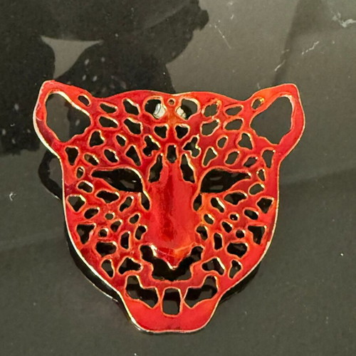 Silver leopard earrings with red enamel by Katerina Gazepis like new