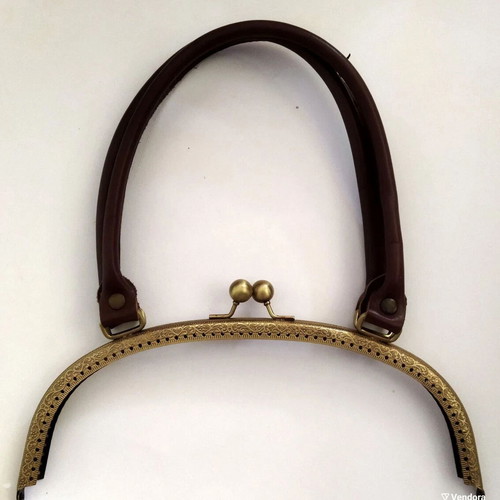 Metal frames for knitted bags set of 2 with genuine leather handles, new