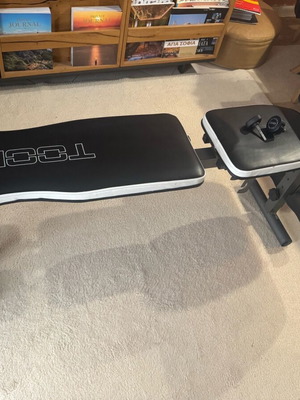 Toorx fitness bench used with gym equipment