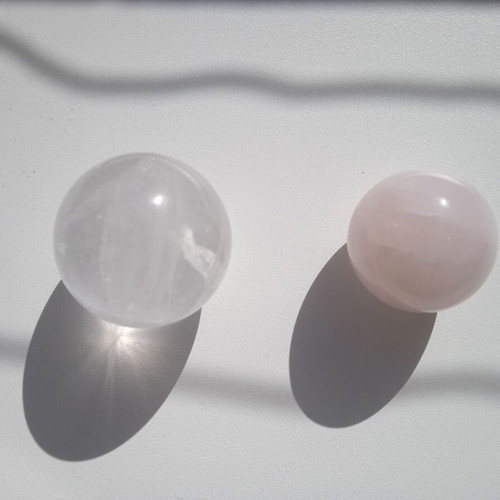 Crystal and Rose Quartz Spheres like new