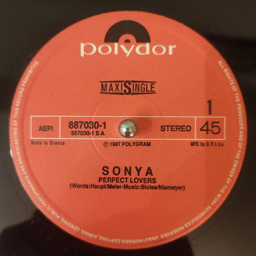 Sonya Perfect Lovers vinyl used, 12" maxi single pop