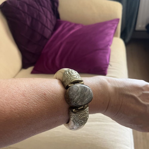 Vintage Boho Handmade Bracelet with Bone and Semiprecious Stone used