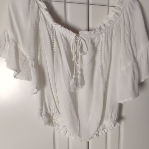 Boho White Top and Teal Crop Top set like new, sizes S/M