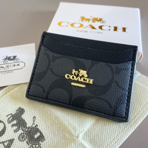 Coach card holder wallet, black and grey signature canvas