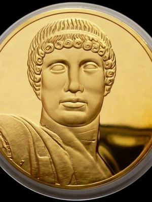 Apollon gold-plated 24K proof medal like new, Ancient Greece