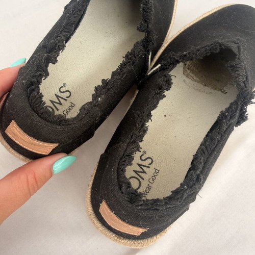 Toms wedge black ladies shoes size 37.5 espadrilles